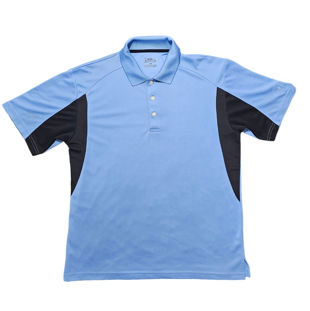 PGA Tour Men's Button Up Golf Blue Polo Size Large